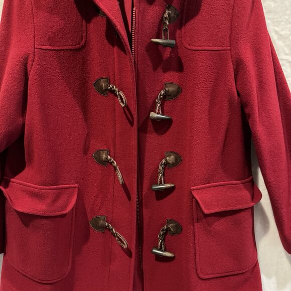 Talbots Womens Red Toggle Duffle Coat Full Zip 100% Wool  Vintage Size 12 Outer - Picture 2 of 10